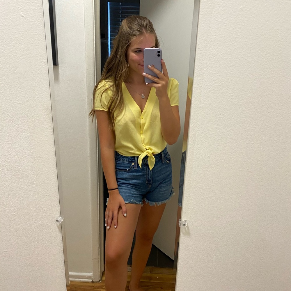 Forever 21 Yellow Tie Cropped Shirt